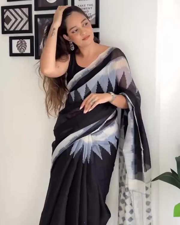 Midnight_Snow_-_Black_Saree_with_White_Accent_Border_and_Black_Blouse