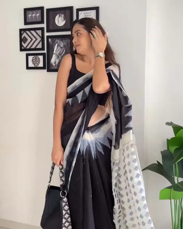 Midnight_Snow_-_Black_Saree_with_White_Accent_Border_and_Black_Blouse