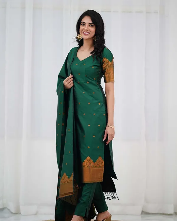 Green_Silk_Salwar_With_Duppata__Bottom_For_Women