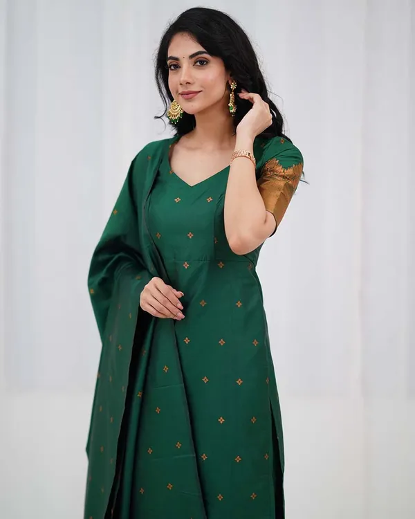 Green_Silk_Salwar_With_Duppata__Bottom_For_Women