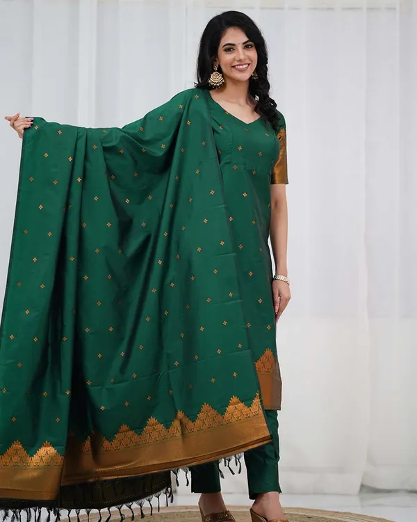 Green_Silk_Salwar_With_Duppata__Bottom_For_Women