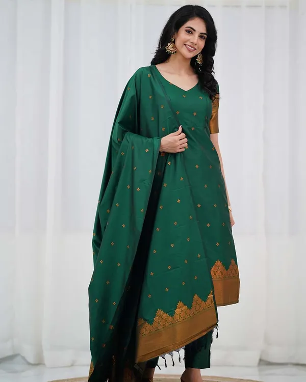 Green_Silk_Salwar_With_Duppata__Bottom_For_Women