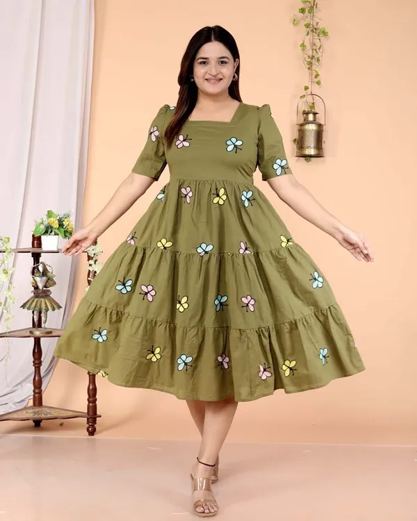 Green_Pure_Cotton_One_Piece_Dress_Fully_Stitched_-_Butterfly_Design_Ready_To_Wear_For_Women