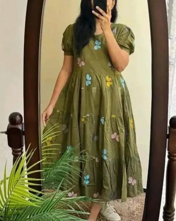 Green_Pure_Cotton_One_Piece_Dress_Fully_Stitched_-_Butterfly_Design_Ready_To_Wear_For_Women