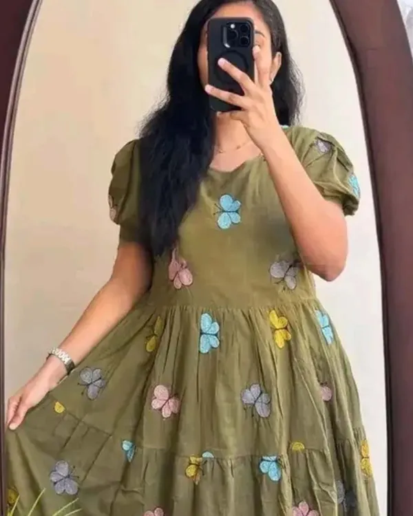 Green_Pure_Cotton_One_Piece_Dress_Fully_Stitched_-_Butterfly_Design_Ready_To_Wear_For_Women