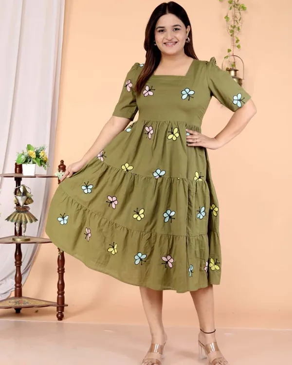 Green_Pure_Cotton_One_Piece_Dress_Fully_Stitched_-_Butterfly_Design_Ready_To_Wear_For_Women