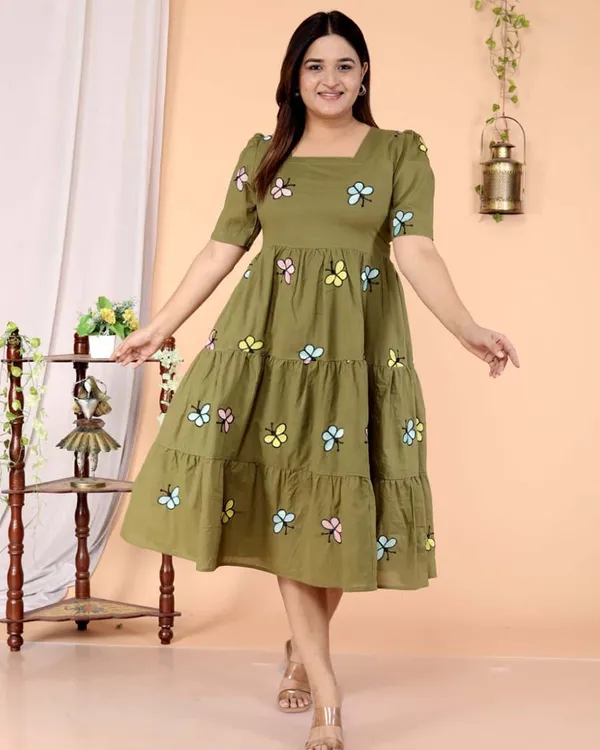 Green_Pure_Cotton_One_Piece_Dress_Fully_Stitched_-_Butterfly_Design_Ready_To_Wear_For_Women