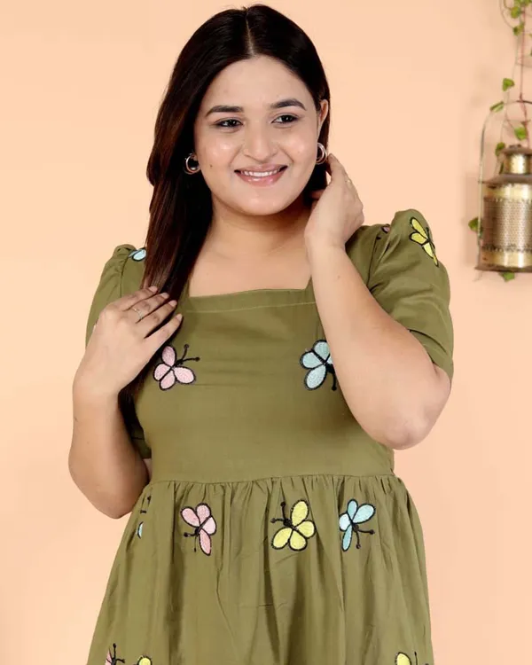 Green_Pure_Cotton_One_Piece_Dress_Fully_Stitched_-_Butterfly_Design_Ready_To_Wear_For_Women