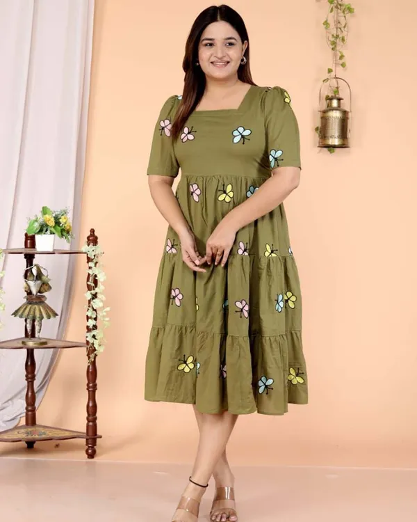 Green_Pure_Cotton_One_Piece_Dress_Fully_Stitched_-_Butterfly_Design_Ready_To_Wear_For_Women