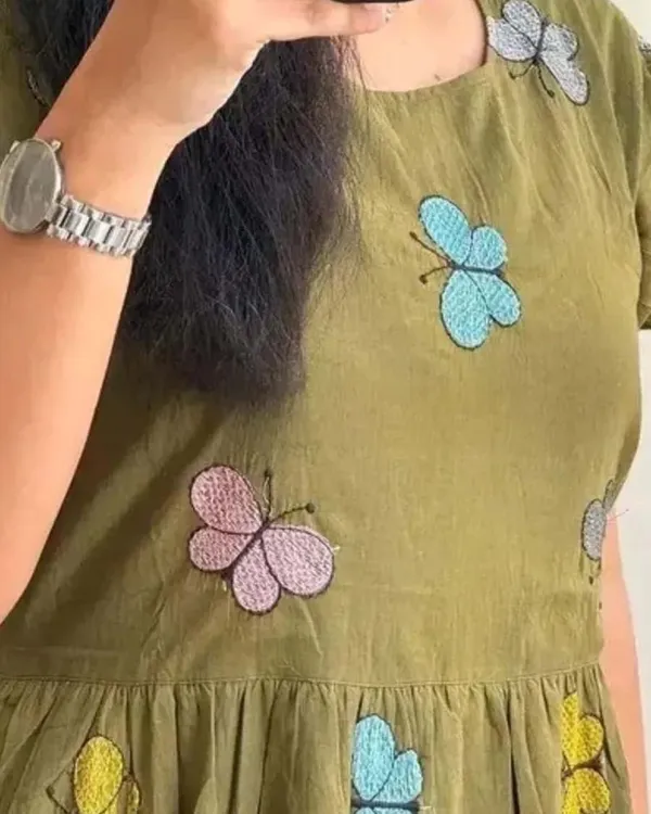 Green_Pure_Cotton_One_Piece_Dress_Fully_Stitched_-_Butterfly_Design_Ready_To_Wear_For_Women