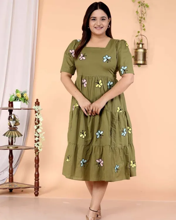Green_Pure_Cotton_One_Piece_Dress_Fully_Stitched_-_Butterfly_Design_Ready_To_Wear_For_Women