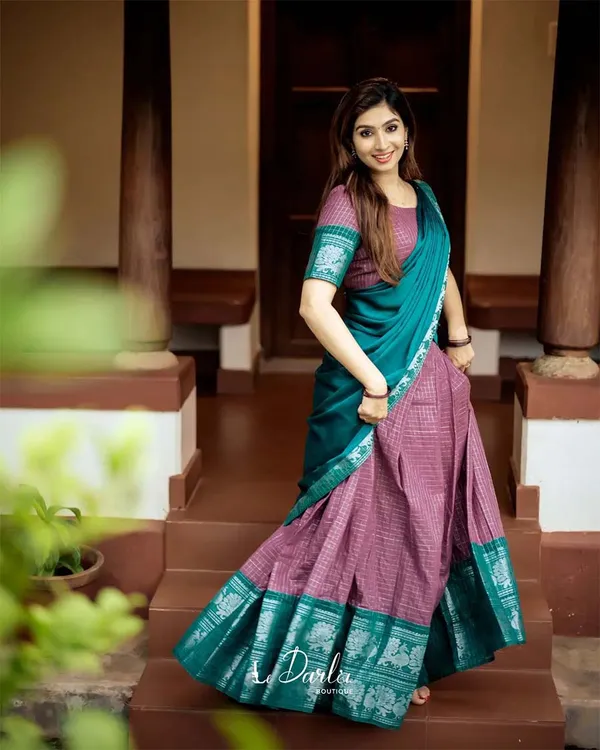 Light_Pink_And_Light_Green_Kanchipuram_Zari_Weaving_Half_Saree_With_Blouse___Silk_Dupatta