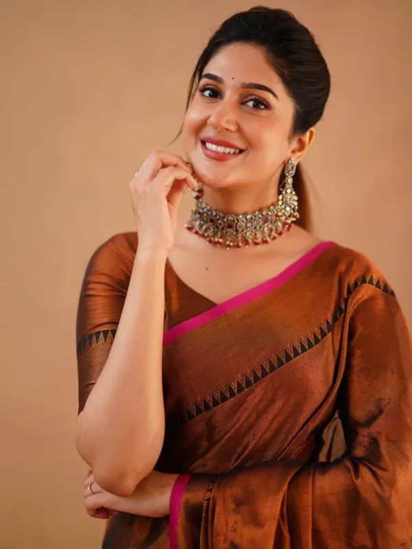 Brown_Tissue_Cotton_Saree_with_Black_Thread_Detailing_with_Matching_Blouse_Piece