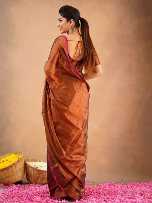 Brown_Tissue_Cotton_Saree_with_Black_Thread_Detailing_with_Matching_Blouse_Piece