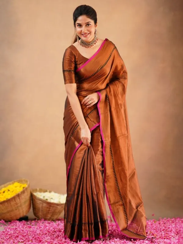 Brown_Tissue_Cotton_Saree_with_Black_Thread_Detailing_with_Matching_Blouse_Piece