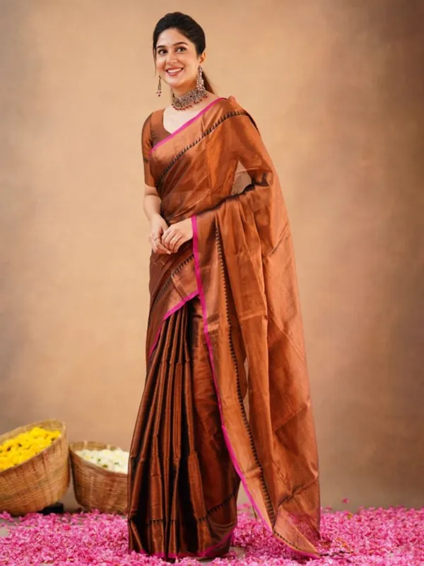 Brown_Tissue_Cotton_Saree_with_Black_Thread_Detailing_with_Matching_Blouse_Piece