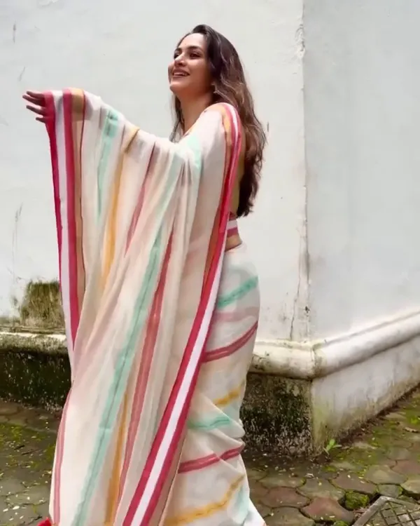 Pratham_Jyot_-_Pure_White_Linen_Saree_with_Vibrant_Multicolor_Stripe_Border_&_Blouse_Piece