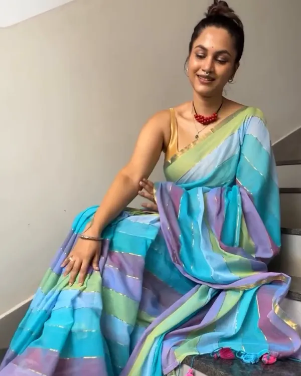 Megha_Kamal_-_Blue_&_Pink_Multi-Stripe_Saree_with_Blouse_Piece