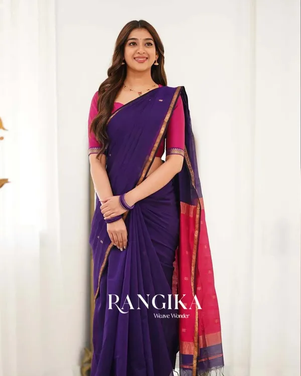 Navy_Blue_Color_Premium_Cotton_Silk_Saree_With_Classy_Blouse_and_tassels