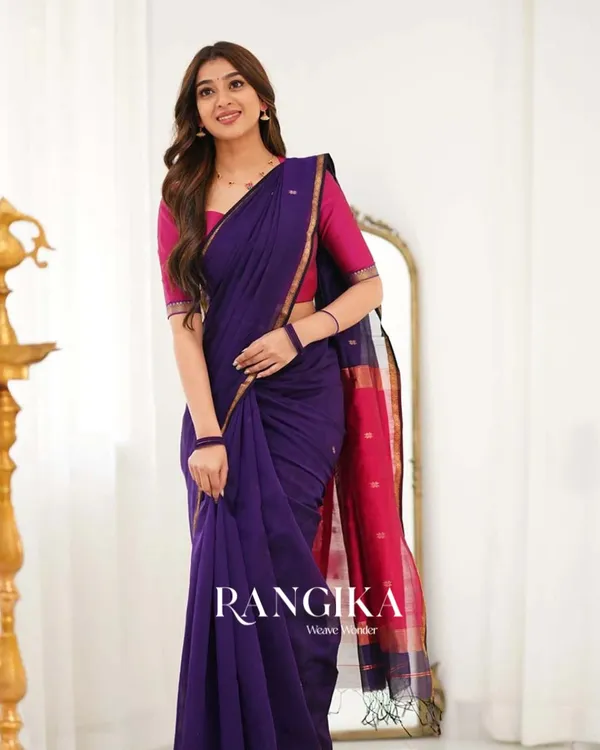 Navy_Blue_Color_Premium_Cotton_Silk_Saree_With_Classy_Blouse_and_tassels