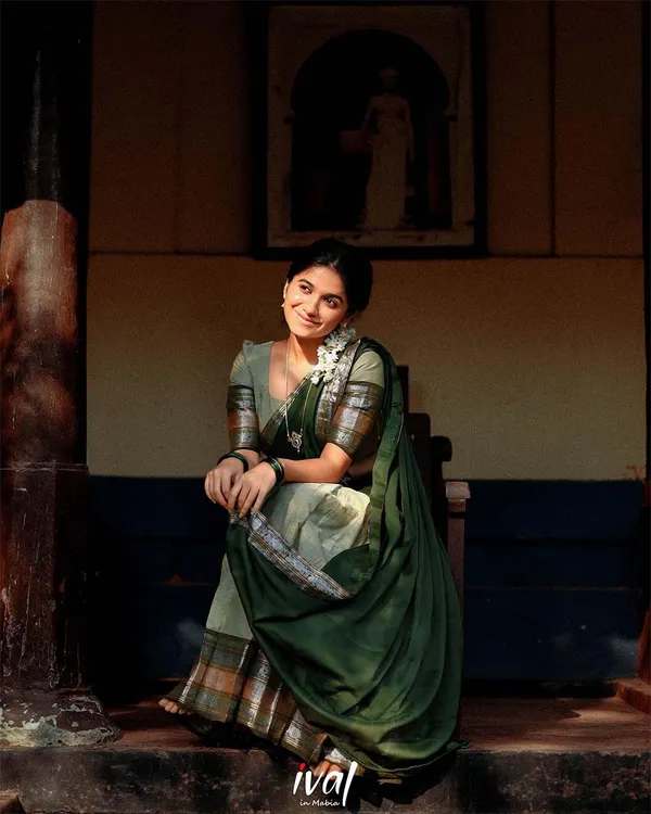 Light_Green_And_Green_Kanchipuram_Zari_Weaving_Half_Saree_With_Blouse___Silk_Dupatta