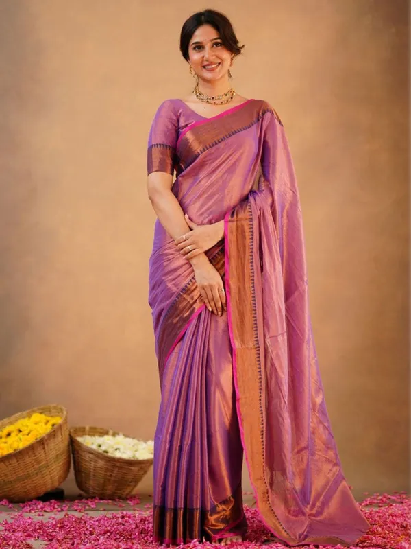 Lavender_Tissue_Cotton_Saree_with_Copper_Border_&_Blouse_Piece