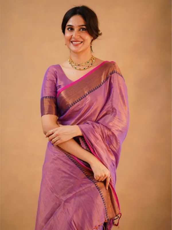 Lavender_Tissue_Cotton_Saree_with_Copper_Border_&_Blouse_Piece