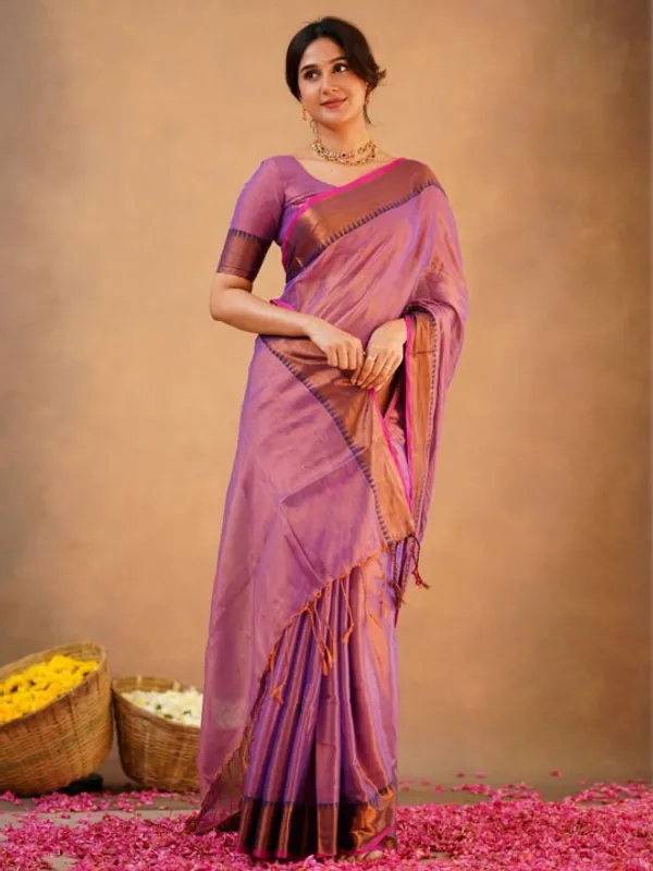Lavender_Tissue_Cotton_Saree_with_Copper_Border_&_Blouse_Piece