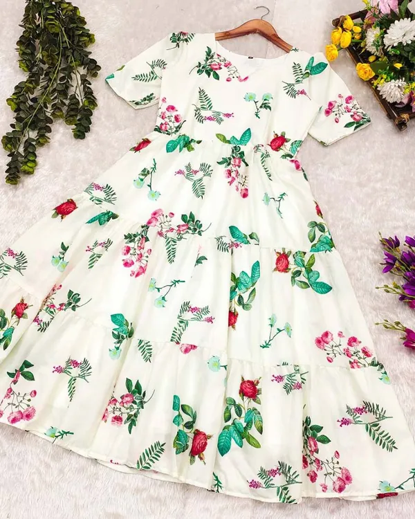 White_Pure_Cotton_One_Piece_Dress_Fully_Stitched_-_Floral_Print_Design_Ready_To_Wear_For_Women_For_Women