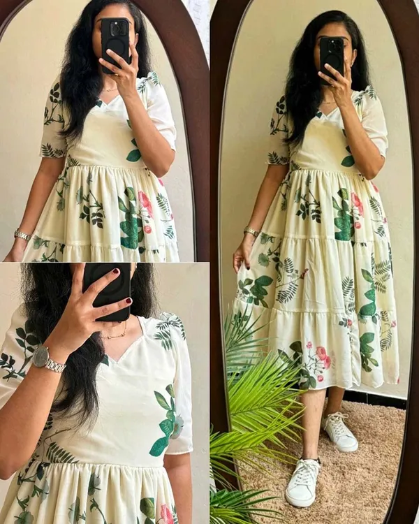 White_Pure_Cotton_One_Piece_Dress_Fully_Stitched_-_Floral_Print_Design_Ready_To_Wear_For_Women_For_Women