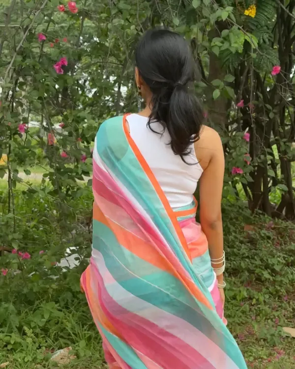 Neelanjali_Sutra_-_Twilight_Stripes_Bottle_Blue-Pink-Saffron_Linen_Saree_with_Blouse_Piece