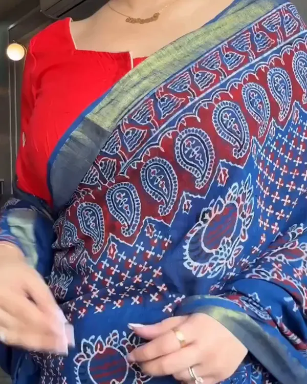 Ocean_Flame_-_Navy_Blue_Linen_Saree_with_Fiery_Red_Blouse