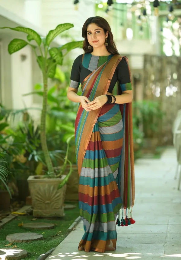 Multicolor_Striped_Mulmul_Cotton_Saree_Saree_with_Matching_Blouse_Piece