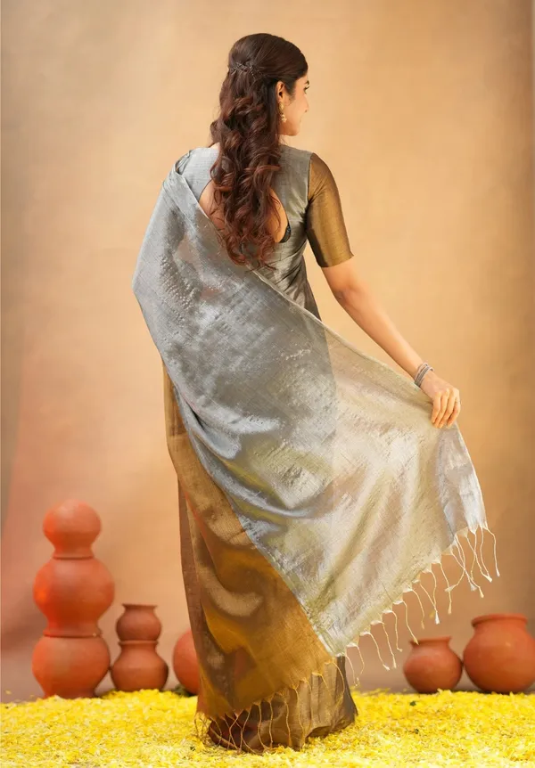 Silver_&_Mustard_Tissue_Cotton_Saree_with_Blouse_Piece