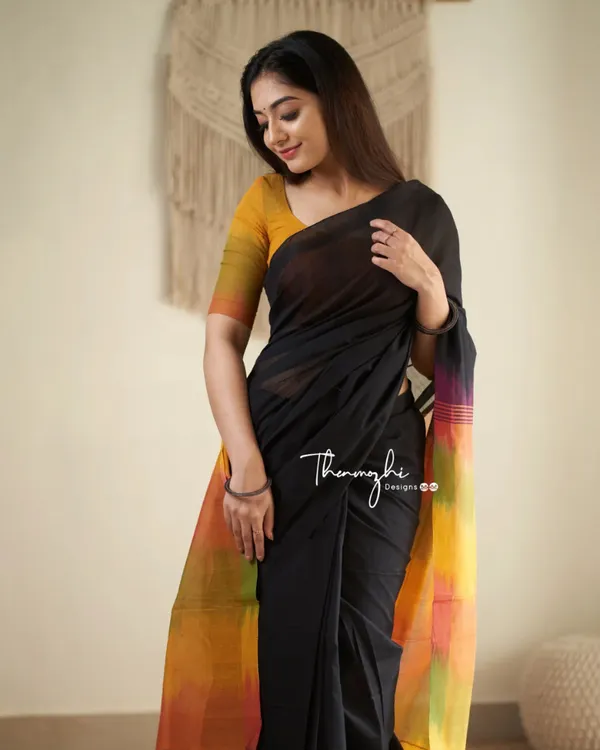Megh_Agni_-_Deep_Black_Saree_with_Radiant_Saffron_Border-Pallu_&_Blouse_Piece