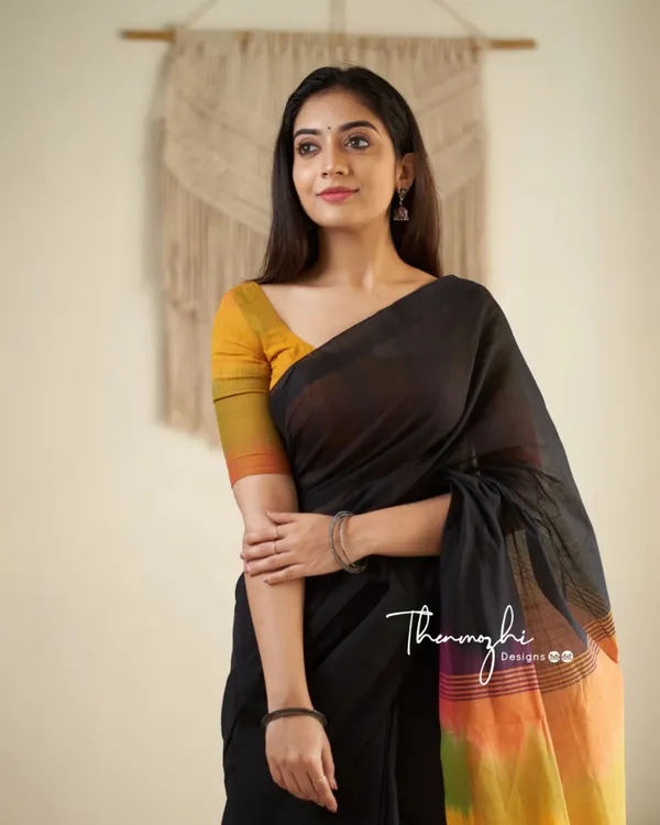 Megh_Agni_-_Deep_Black_Saree_with_Radiant_Saffron_Border-Pallu_&_Blouse_Piece