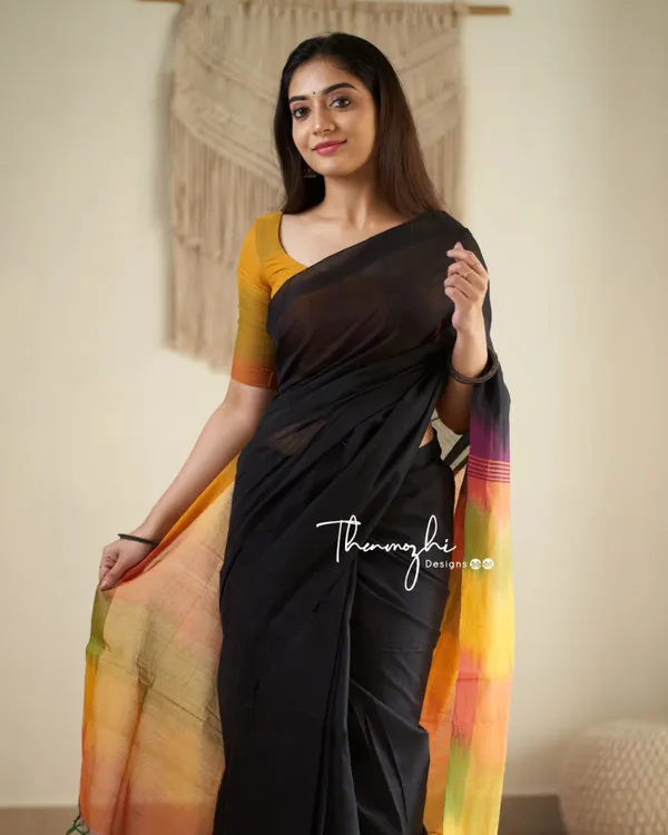 Megh_Agni_-_Deep_Black_Saree_with_Radiant_Saffron_Border-Pallu_&_Blouse_Piece
