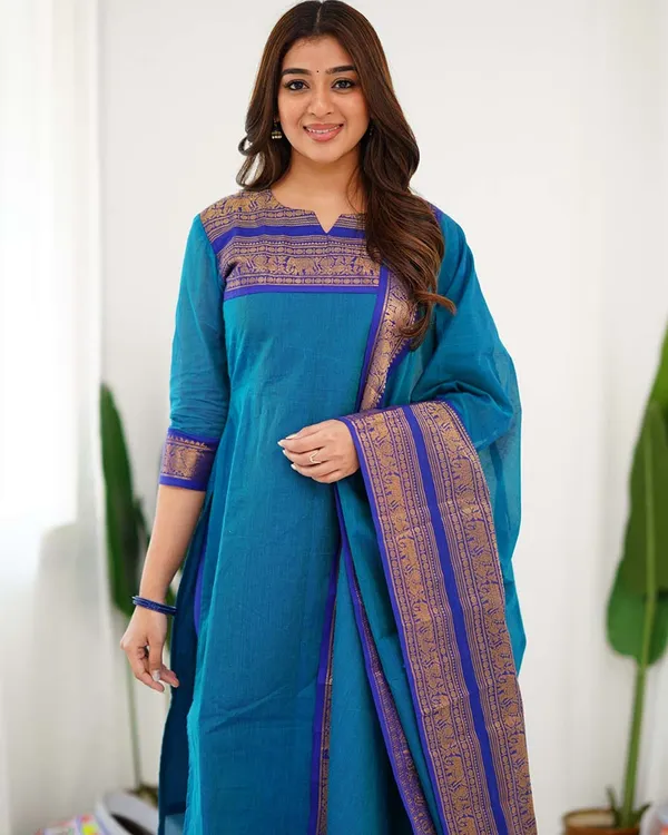 Blue_Cotton_Salwar_With_Dupatta_For_Women