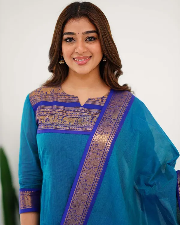 Blue_Cotton_Salwar_With_Dupatta_For_Women