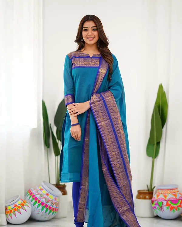 Blue_Cotton_Salwar_With_Dupatta_For_Women