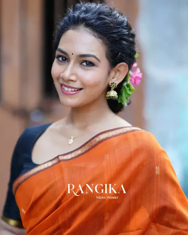 Orange_And_Black_Premium_Cotton_Silk_Saree_With_Classy_Blouse_and_tassels