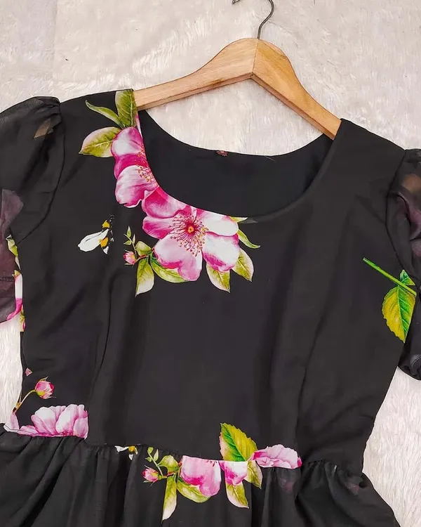 Black_Pure_Cotton_One_Piece_Dress_Fully_Stitched_-_Pink_Floral_Ready_To_Wear_For_Women
