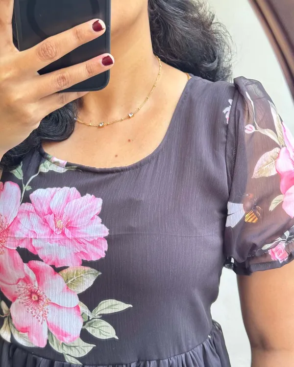 Black_Pure_Cotton_One_Piece_Dress_Fully_Stitched_-_Pink_Floral_Ready_To_Wear_For_Women