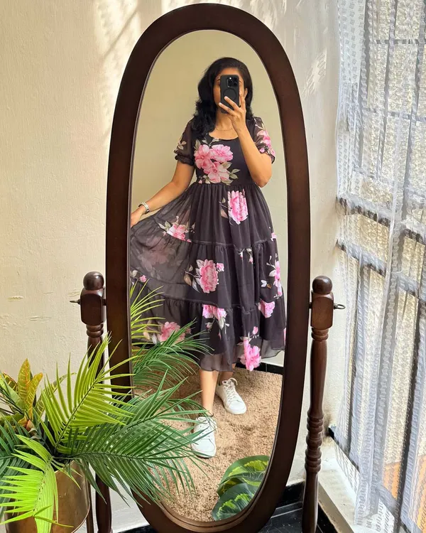 Black_Pure_Cotton_One_Piece_Dress_Fully_Stitched_-_Pink_Floral_Ready_To_Wear_For_Women