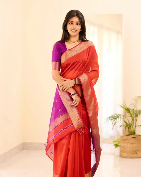 Orange_Color_Premium_Cotton_Silk_Saree_With_Classy_Blouse