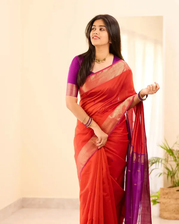 Orange_Color_Premium_Cotton_Silk_Saree_With_Classy_Blouse