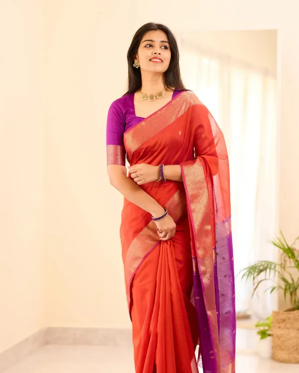 Orange_Color_Premium_Cotton_Silk_Saree_With_Classy_Blouse