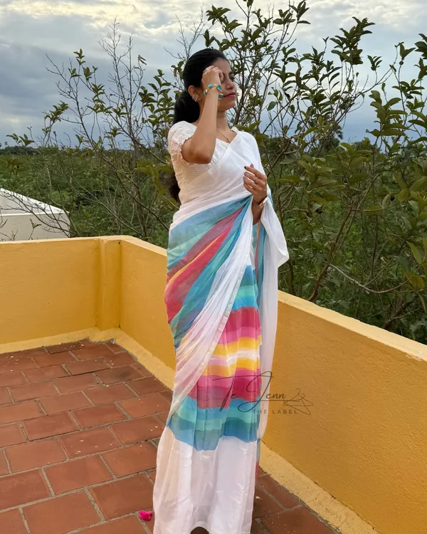 Megh_Dhanush_-_White_Linen_Saree_with_Rainbow_Stripes_&_Blouse_Piece