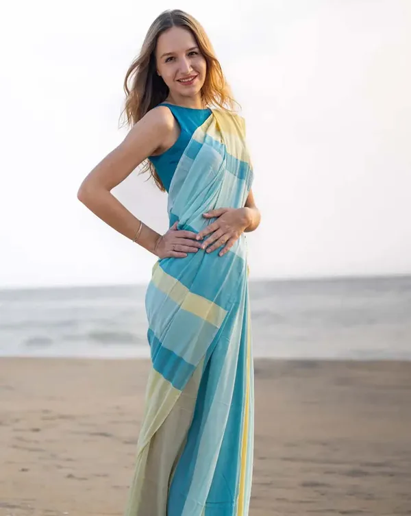 Ocean_Sun_-_Blue_&_Yellow_Linen_1-Minute_Ready_to_Wear_Saree_with_Blue_Blouse_Piece