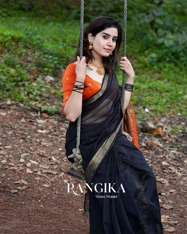 Black_Color_Premium_Cotton_Silk_Saree_With_Classy_Blouse_and_tassels